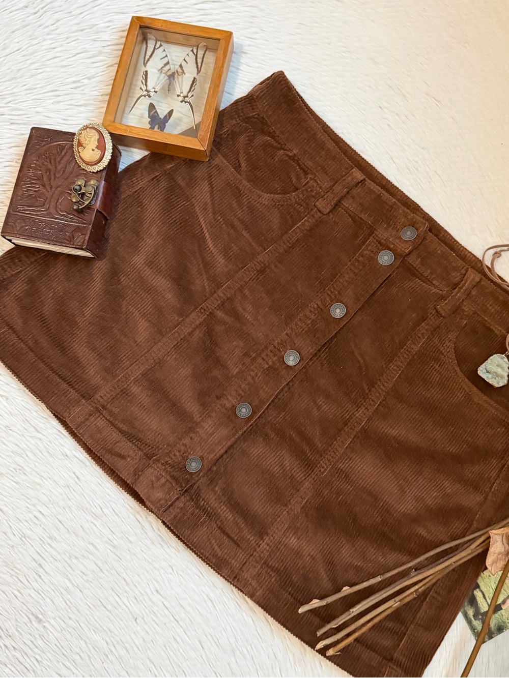 American Eagle Outfitters Brown Corduroy Button-Front Fall autumn Mini Skirt